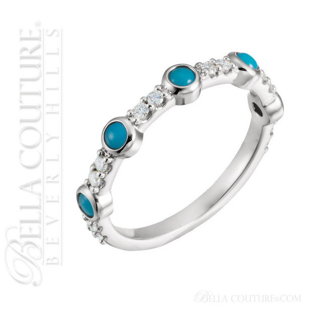 (NEW) BELLA COUTURE® CARINNA 14K YELLOW GOLD GENUINE CABOCHON NATURAL TURQUOISE DIAMOND RING BAND (1/2 CT. TW.)