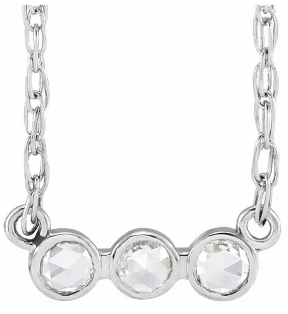 (NEW) BELLA COUTURE VICTORIANA Antique Rose Cut .06 Diamond 14K White Gold Pendant Chain Necklace 18"