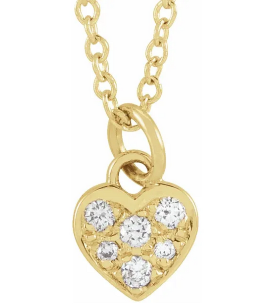 (NEW) BELLA COUTURE MISTY Heart .10 CT 6 Diamond 14K Yellow Gold Dangle Drop Pendant Chain Necklace 18" - 16" (Adjustable Length)