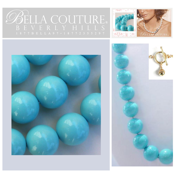 (NEW) BELLA COUTURE RARE STUNNING PERSIAN TURQUOISE 14K GOLD NECKLACE VTG VICTORIAN PERSIAN HUE 14MM (18" Inches in Length)