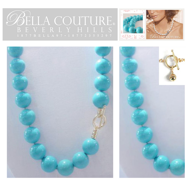 (NEW) BELLA COUTURE RARE STUNNING PERSIAN TURQUOISE 14K GOLD NECKLACE VTG VICTORIAN PERSIAN HUE 14MM (18" Inches in Length)