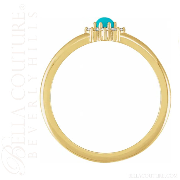 (NEW) BELLA COUTURE® ELLABETTA PETITE AAA+ SLEEPING BEAUTY TURQUOISE CABOCHON 14K YELLOW GOLD DIAMOND RING (1/10CT. TW.)