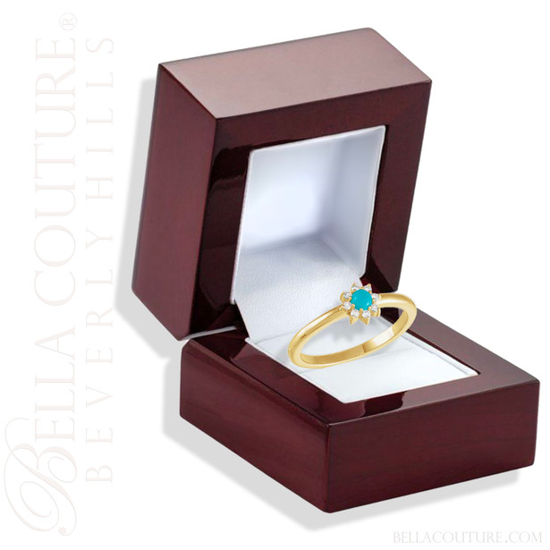 (NEW) BELLA COUTURE® ELLABETTA PETITE AAA+ SLEEPING BEAUTY TURQUOISE CABOCHON 14K YELLOW GOLD DIAMOND RING (1/10CT. TW.)
