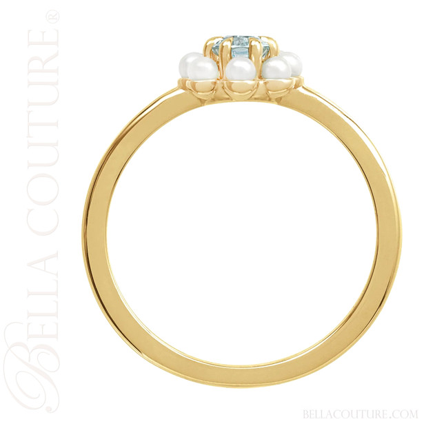 (NEW) BELLA COUTURE® ALEXANDRIA Oval Natural Aquamarine Pearl 14K Yellow Gold Ring Band (NEW) BELLA COUTURE® ALEXANDRIA Oval Natural Aquamarine Pearl 14K Yellow Gold Ring Band