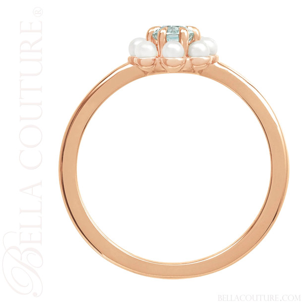(NEW) BELLA COUTURE® ALEXANDRIA Oval Natural Aquamarine Pearl 14K Rose Gold Ring Band