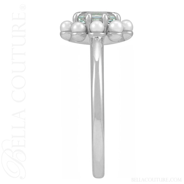 (NEW) BELLA COUTURE® ALEXANDRIA Oval Natural Aquamarine Pearl 14K White Gold Ring Band