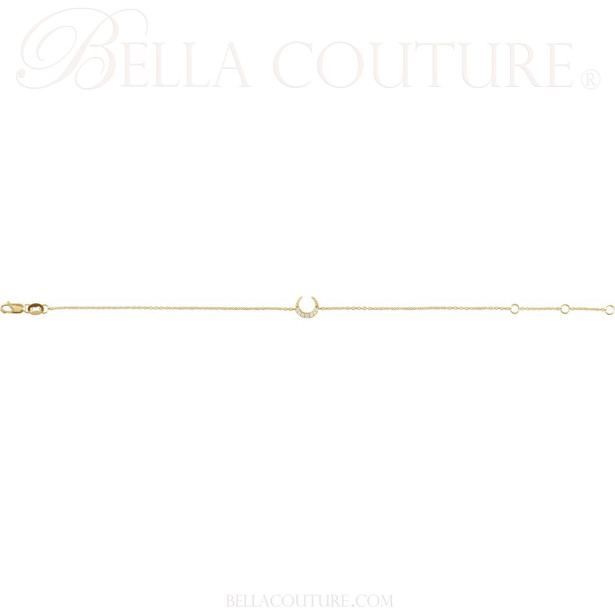 (NEW) BELLA COUTURE® ELEGANTE 14K Yellow Gold 7 Diamond Crescent Moon Link Chain Bracelet (6.5, 7, 7.5" inch)