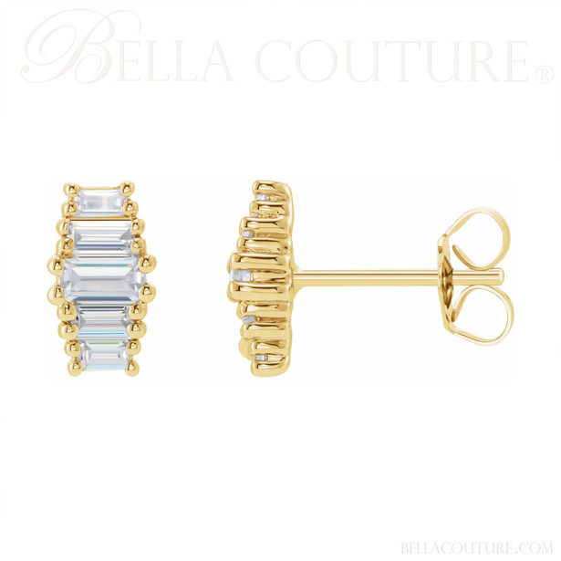 ZARAA 14K Yellow Gold 1/2 CT Diamond Stud Earrings By BELLA COUTURE ® - BAGUETTE COLLECTION