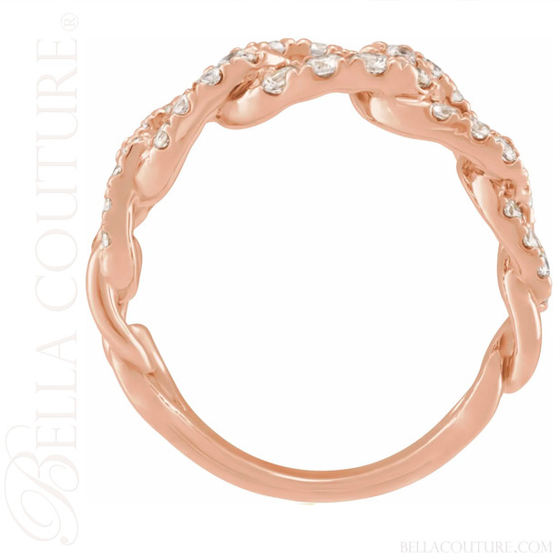 (NEW) BELLA COUTURE® JANE BORDEAUX® AUDRY 1 CTW Diamond Open Chain Woven 14K Rose Gold Ring Band (1 CT. TW.)