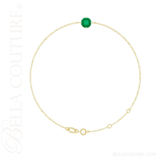 (NEW) BELLA COUTURE® VERDANT 6MM Emerald 14K Yellow Gold Link Chain Bracelet (6.5, 7, 7.5" inch)