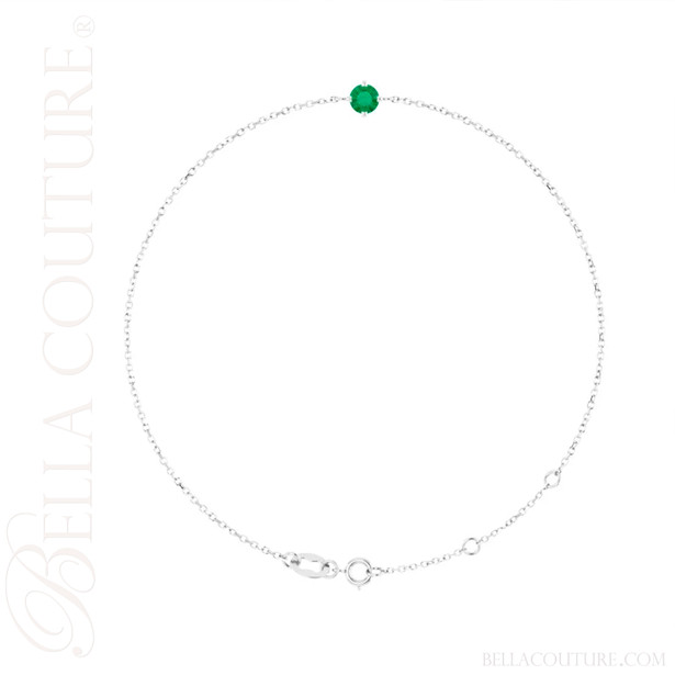 (NEW) BELLA COUTURE® VERDANT 4MM Emerald 14K White Gold Link Chain Bracelet (6.5, 7, 7.5" inch)