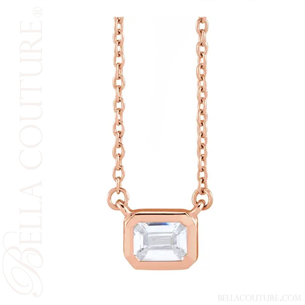 (NEW) BELLA COUTURE® CRISSA 14K Rose Gold Solitaire Baguette 1/2CT Diamond Link Chain Necklace (18", 16" Adjustable)