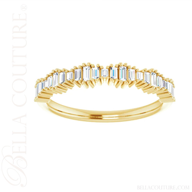 (NEW) ZARAA ART DECO White Topaz Petite Baguette 14K Yellow Gold Ring Band