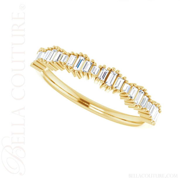 (NEW) ZARAA ART DECO White Topaz Petite Baguette 14K Yellow Gold Ring Band