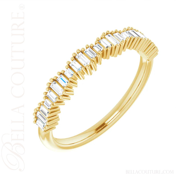 (NEW) ZARAA ART DECO White Topaz Petite Baguette 14K Yellow Gold Ring Band