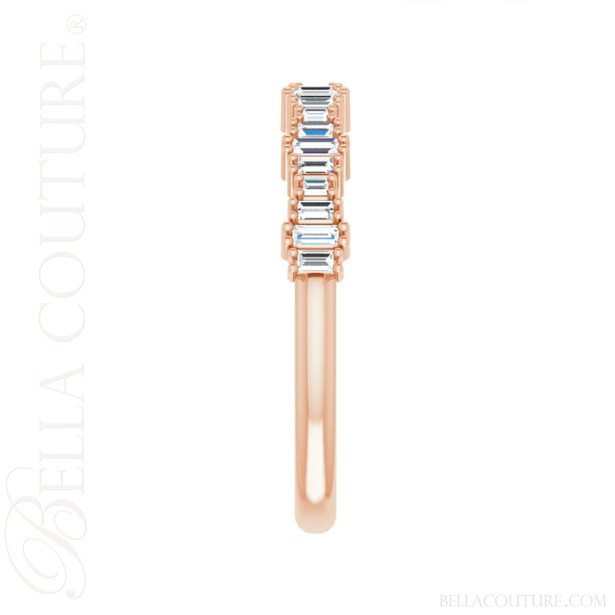 (NEW) ZARAA ART DECO White Topaz Petite Baguette 14K Rose Gold Ring Band