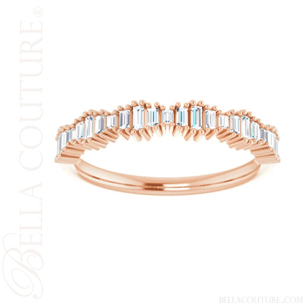 (NEW) ZARAA ART DECO White Topaz Petite Baguette 14K Rose Gold Ring Band