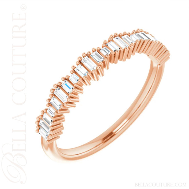 (NEW) ZARAA ART DECO White Topaz Petite Baguette 14K Rose Gold Ring Band