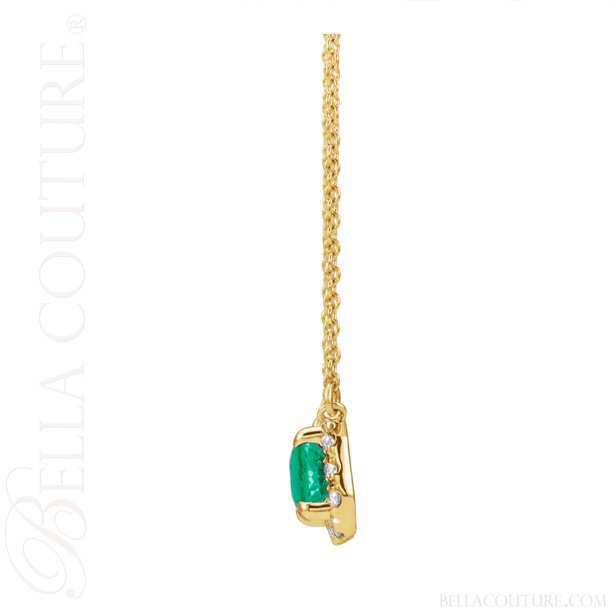 (NEW) BELLA COUTURE® BAYLIE 14K Yellow Gold Solitaire Baguette 7 MM x 5 MM Natural Emerald Link Chain Necklace (18")