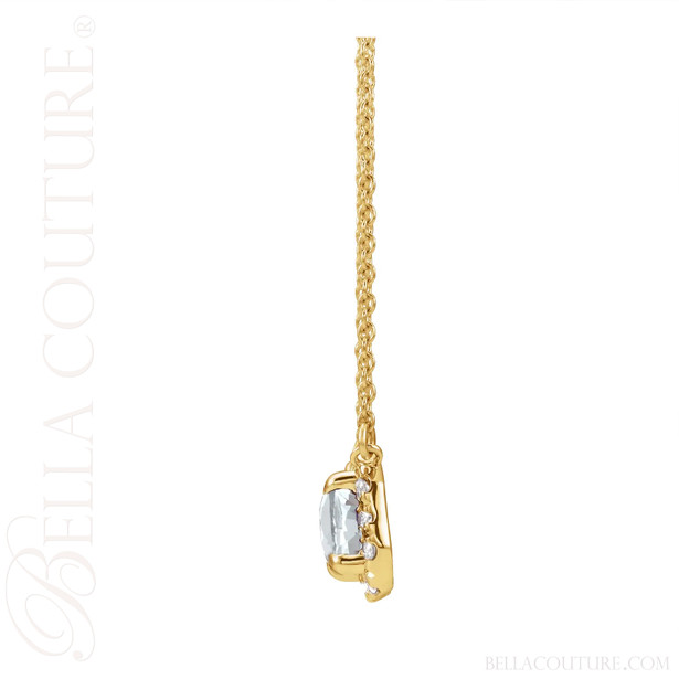 (NEW) BELLA COUTURE® BAYLIE 14K Yellow Gold Solitaire Baguette 7 MM x 5 MM White Topaz Link Chain Necklace (18")