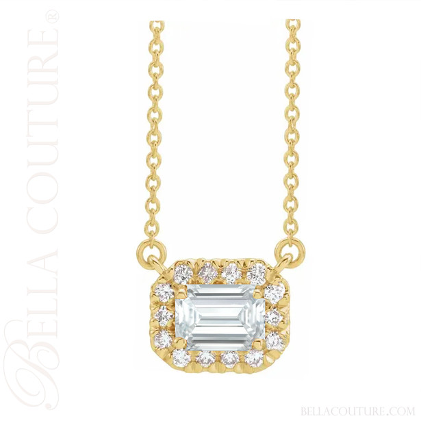 (NEW) BELLA COUTURE® BAYLIE 14K Yellow Gold Solitaire Baguette 7 MM x 5 MM White Topaz Link Chain Necklace (18")