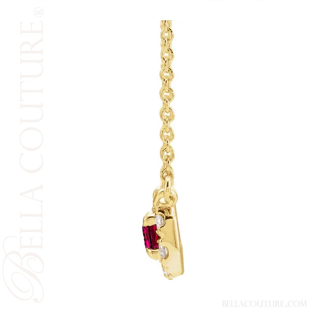 (NEW) BELLA COUTURE® BAYLIE Petite 14K Yellow Gold Solitaire Baguette 5 MM x 3 MM Pink Tourmaline Link Chain Necklace (18")