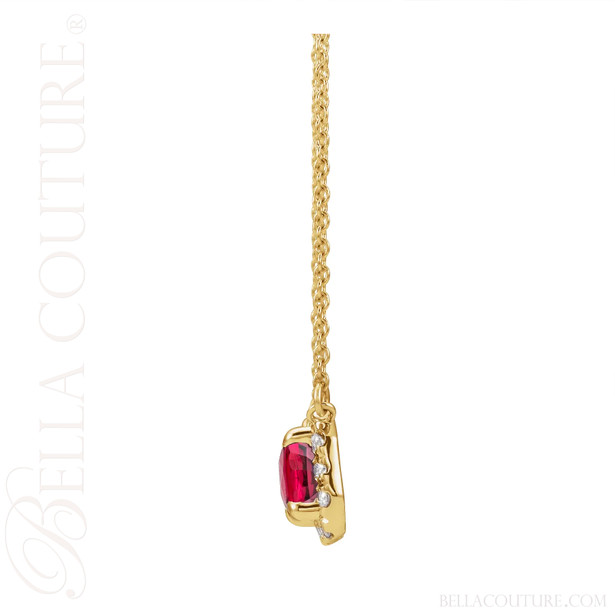 (NEW) BELLA COUTURE® BAYLIE Petite 14K Yellow Gold Solitaire Baguette 5 MM x 3 MM Ruby Link Chain Necklace (18")