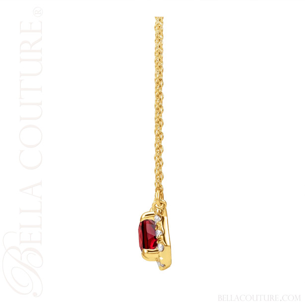(NEW) BELLA COUTURE® BAYLIE Petite 14K Yellow Gold Solitaire Baguette 5 MM x 3 MM Garnet Link Chain Necklace (18")