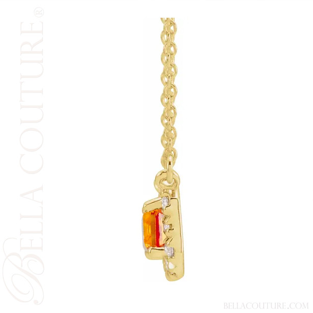 (NEW) BELLA COUTURE® BAYLIE Petite 14K Yellow Gold Solitaire Baguette 5MM x 3MM Citrine Link Chain Necklace (18")