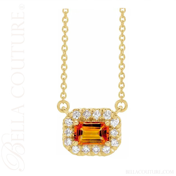 (NEW) BELLA COUTURE® BAYLIE Petite 14K Yellow Gold Solitaire Baguette 5MM x 3MM Citrine Link Chain Necklace (18")