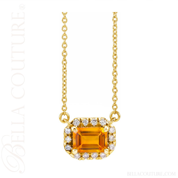 (NEW) BELLA COUTURE® BAYLIE 14K Yellow Gold Solitaire Baguette 7MM x 5MM Citrine Link Chain Necklace (18")
