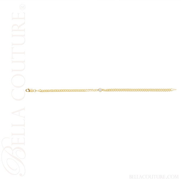 (NEW) BELLA COUTURE® CALI 14K Yellow Gold 3.5MM Diamond Curb Link Chain Bracelet (7" inch)