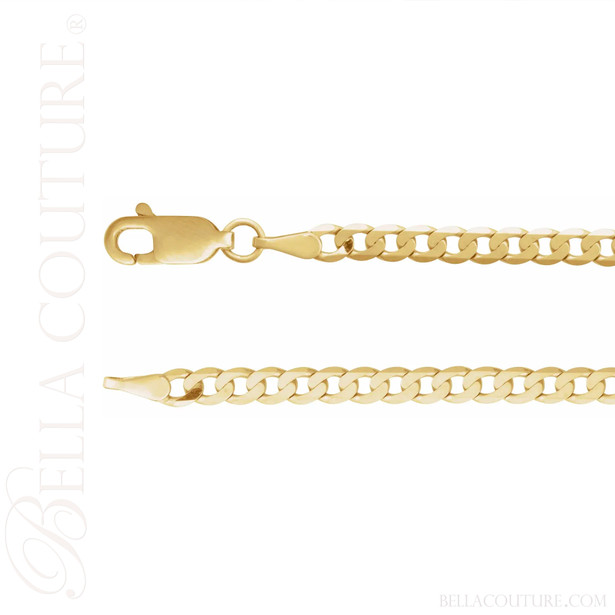 (NEW) BELLA COUTURE® CALI 14K Yellow Gold 3.5MM Diamond Curb Link Chain Bracelet (7" inch)