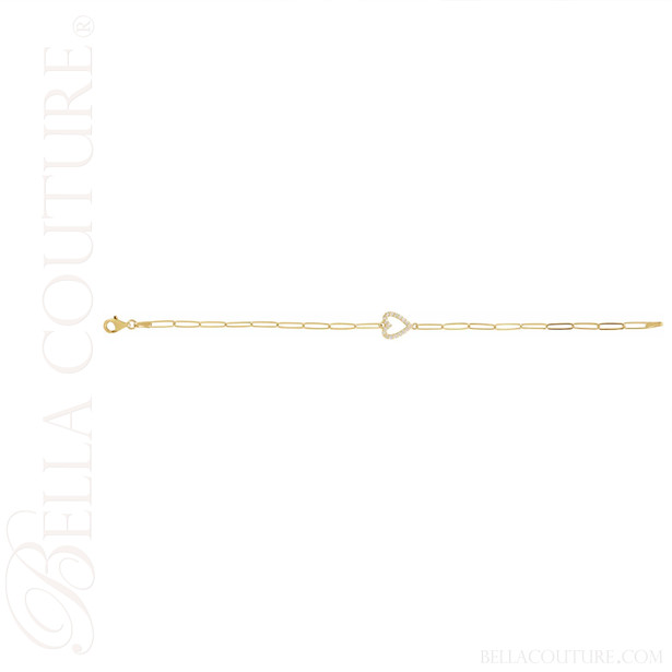 (NEW) BELLA COUTURE® BARBIE COUTURE Heart 14K Yellow Gold Diamond Link Chain Bracelet (7" inch)