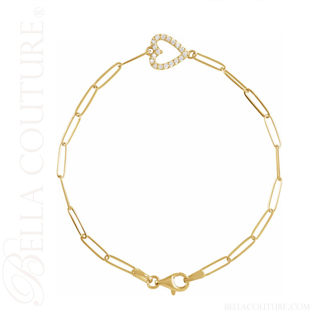 (NEW) BELLA COUTURE® BARBIE COUTURE Heart 14K Yellow Gold Diamond Link Chain Bracelet (7" inch)