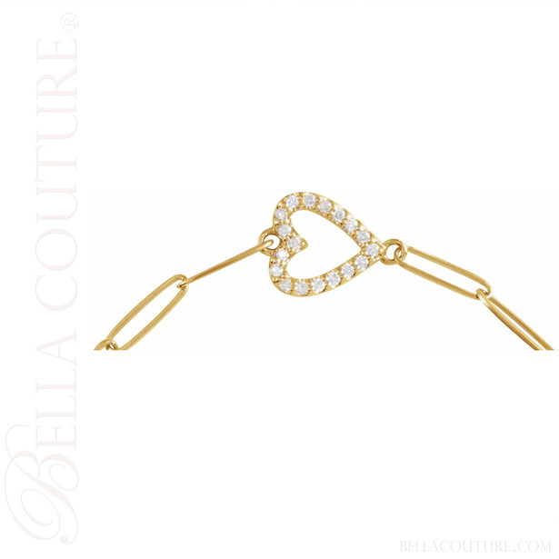 (NEW) BELLA COUTURE® BARBIE COUTURE Heart 14K Yellow Gold Diamond Link Chain Bracelet (7" inch)