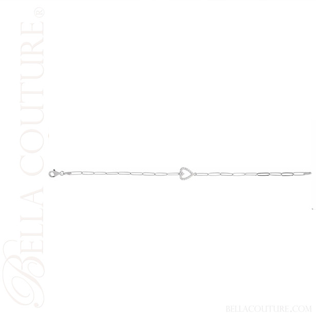 (NEW) BELLA COUTURE® BARBIE COUTURE Heart 14K White Gold Diamond Link Chain Bracelet (7" inch)