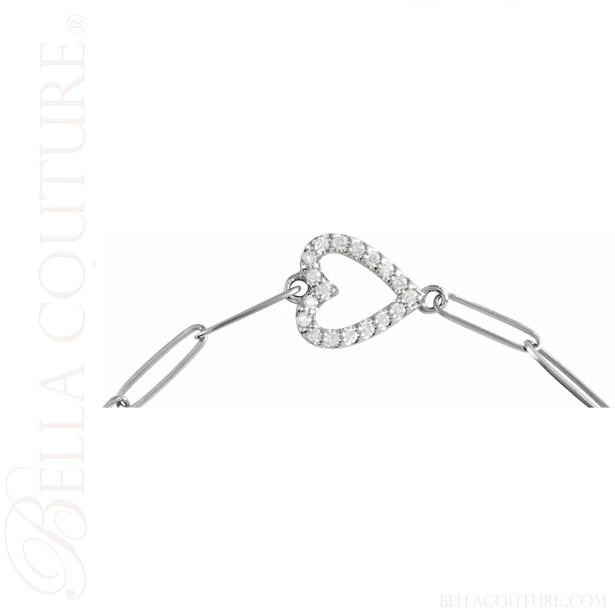 (NEW) BELLA COUTURE® BARBIE COUTURE Heart 14K White Gold Diamond Link Chain Bracelet (7" inch)
