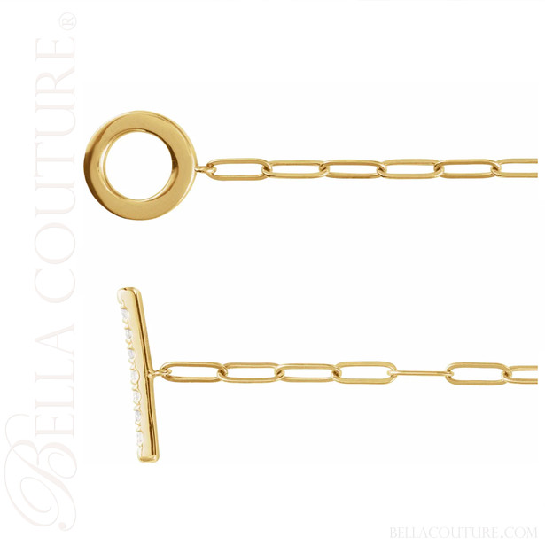 (NEW) BELLA COUTURE® BARBIE COUTURE Diamond Toggle 14K Yellow Gold Link Chain Bracelet (7" inch)