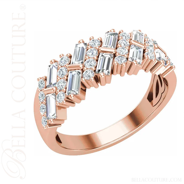 (NEW) BAGUETTE LOVER Caprio Art Deco 1CT Diamond Baguette 14K Rose Gold Ring Band