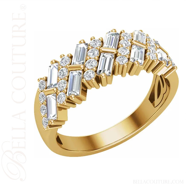 (NEW) BAGUETTE LOVER Caprio Art Deco 1CT Diamond Baguette 14K Yellow Gold Ring Band