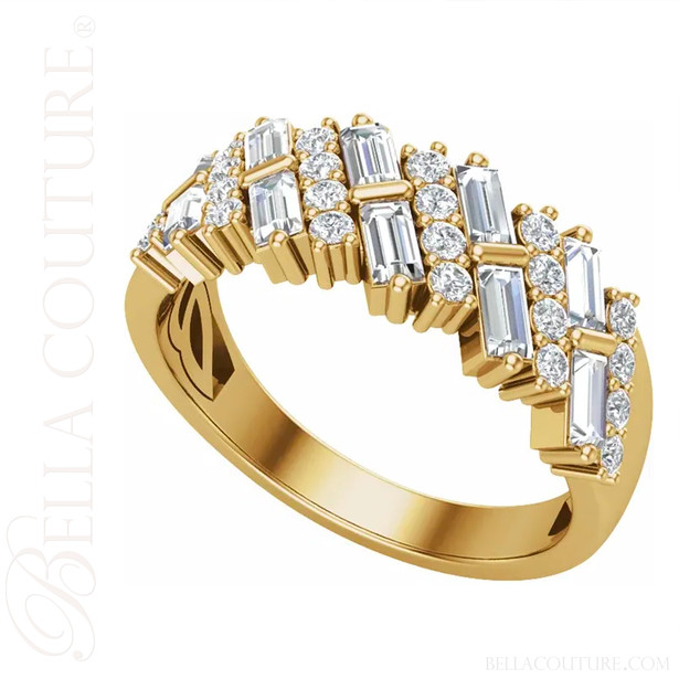 (NEW) BAGUETTE LOVER Caprio Art Deco 1CT Diamond Baguette 14K Yellow Gold Ring Band