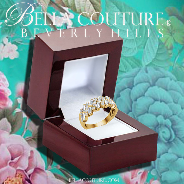 (NEW) BAGUETTE LOVER Caprio Art Deco 1CT Diamond Baguette 14K Yellow Gold Ring Band
