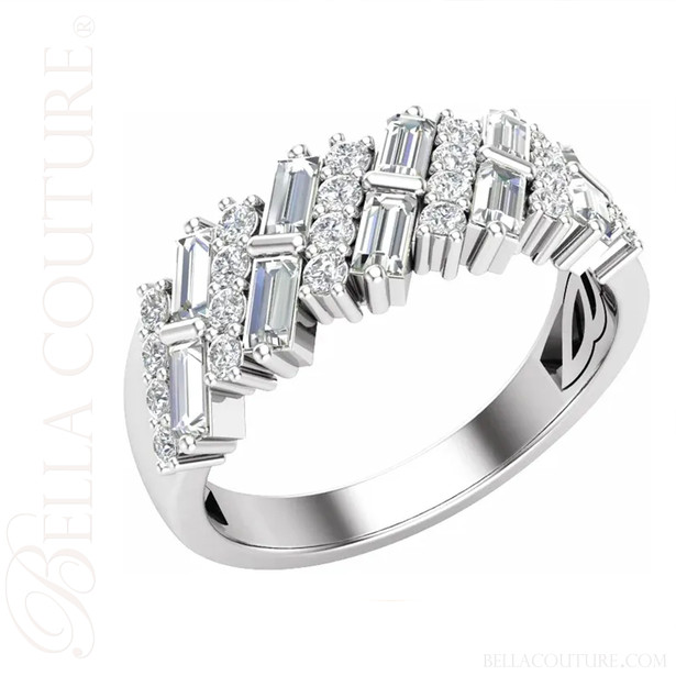 (NEW) BAGUETTE LOVER Caprio Art Deco 1CT Diamond Baguette 14K White Gold Ring Band