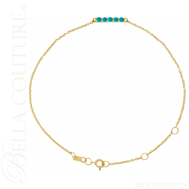 (NEW) BELLA COUTURE® JANE Pavé Sleeping Beauty Turquoise 14K Yellow Gold Chain Bracelet (6.5", 7", 7.5" inch)