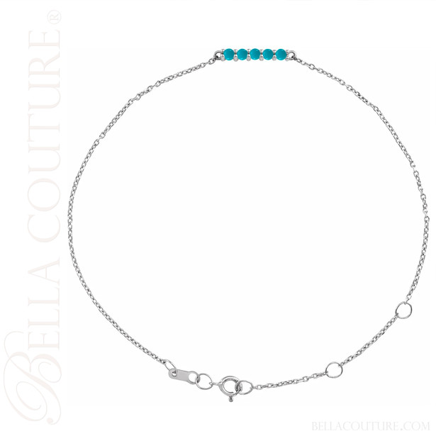 (NEW) BELLA COUTURE® JANE Pavé Sleeping Beauty Turquoise 14K White Gold Chain Bracelet (6.5", 7", 7.5" inch)