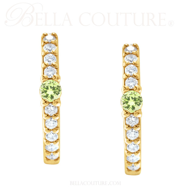 (NEW) BELLA COUTURE® ARIA PERIDOT DIAMOND 14K YELLOW GOLD DANGLE DROP HUGGIE HOOP EARRINGS (14MM HOOPS)