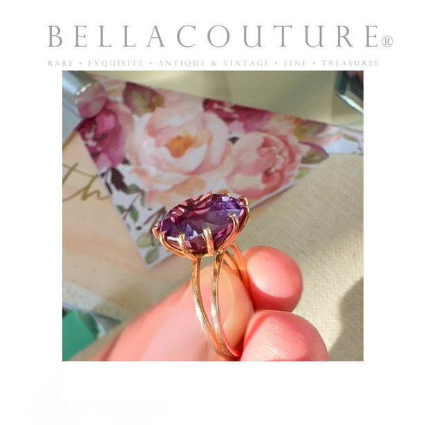 SOLD! - (ANTIQUE) RARE GORGEOUS ESTATE 14K ROSE SOLID GOLD ALEXANDRITE GEMSTONE COLOR CHANGE VINTAGE RING (SIZE 7 1/4 EU O)