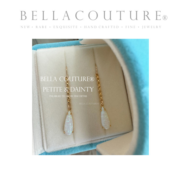 (NEW) BELLA COUTURE® 1.5" OPAL DREAMS White Opal 18K Yellow Gold Tear Drop Dangle Drop Earrings