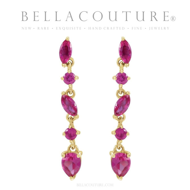(NEW) BELLA COUTURE® ALISSANDRA NATURAL RUBY GEMSTONE 14K YELLOW GOLD DANGLE DROP POST EARRINGS